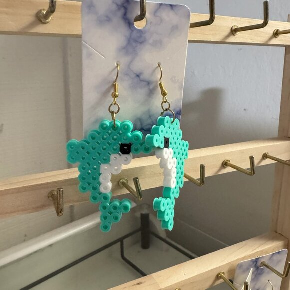 Dolphin teal perler bead earrings - Picture 3 of 3